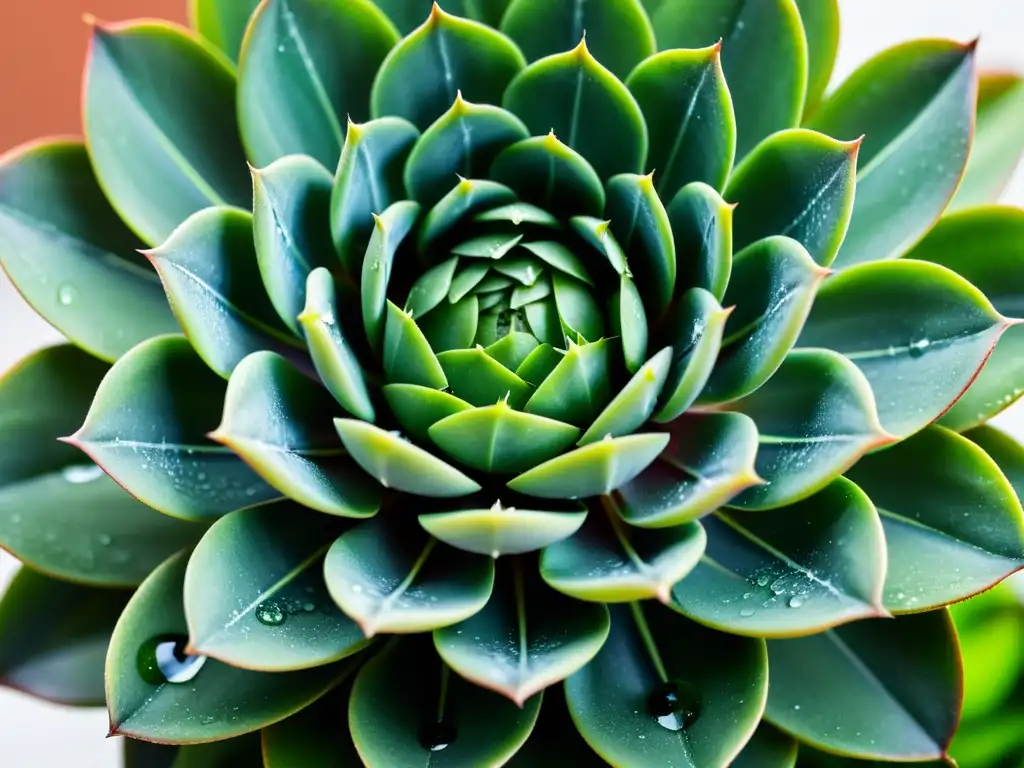 Fotografía de plantas de interior: Detalle de suculenta verde con gotas de agua, sobre fondo blanco