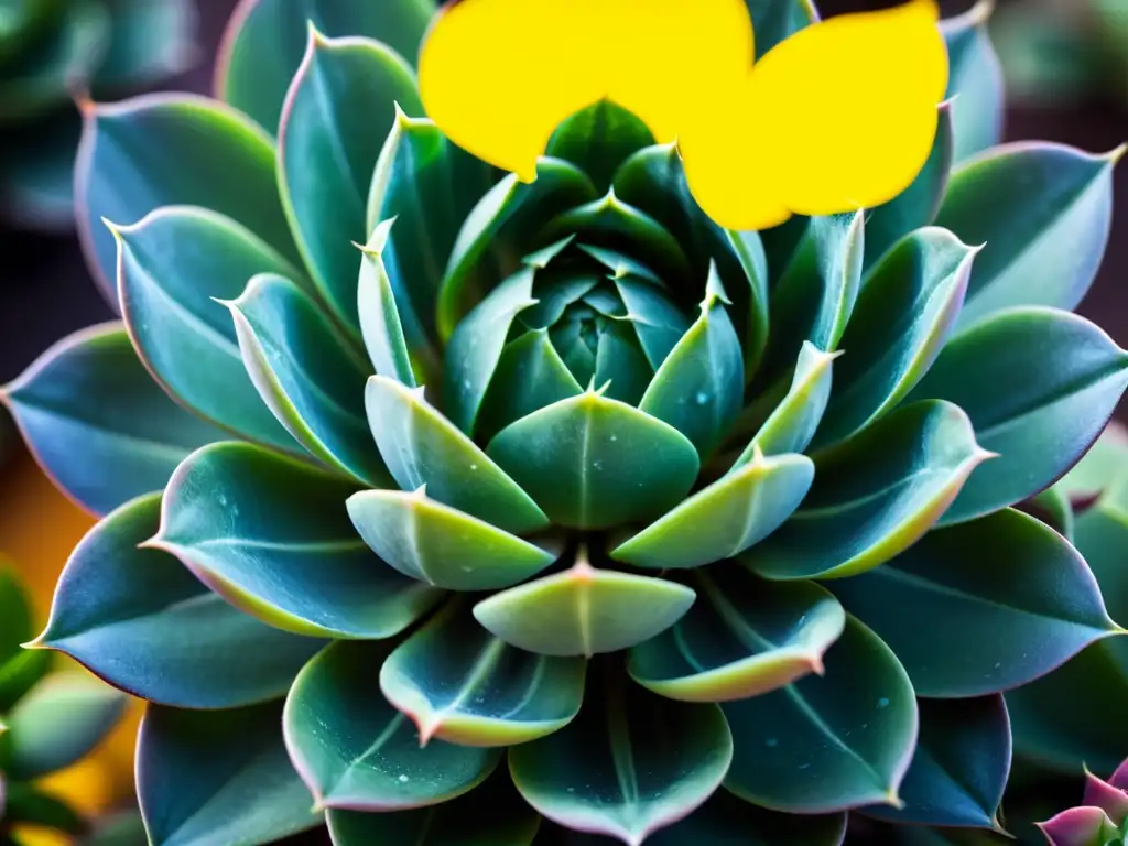 Fotografía de plantas de interior naturaleza: Primer plano de una suculenta, resaltando sus texturas y patrones en vibrantes tonos verdes