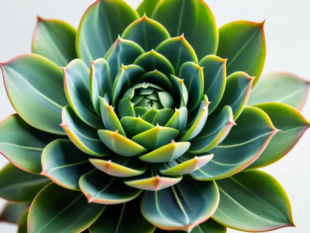 Una fotografía de plantas de interior: un primer plano de una suculenta verde vibrante sobre un fondo blanco limpio, resaltando su belleza y elegancia