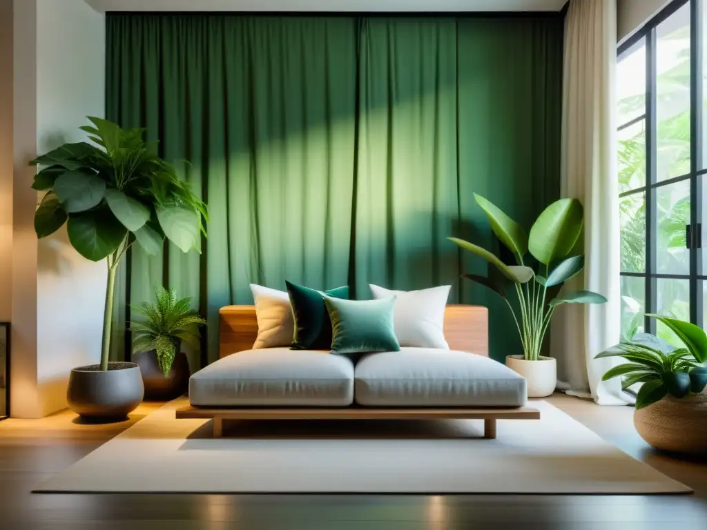 Un rincón de meditación con plantas exudando tranquilidad y elegancia minimalista