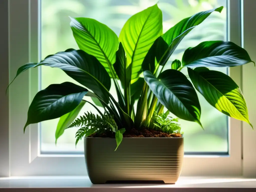 Plantas verdes en maceta interior iluminadas por la luz natural, creando una atmósfera tranquila y hermosa en invierno