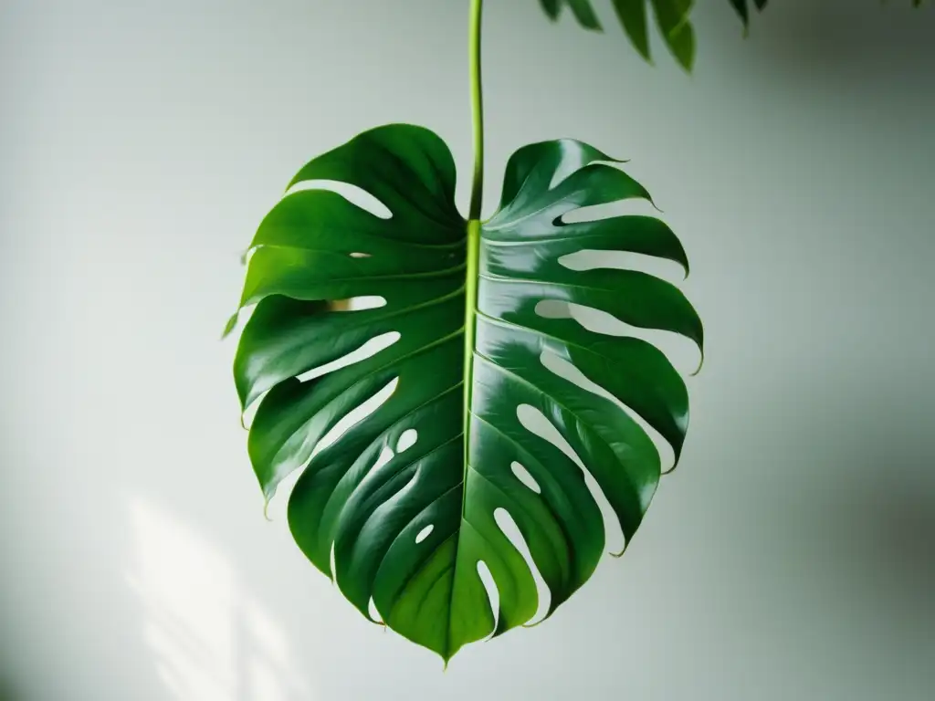 Un retrato detallado de una exuberante planta de monstera en un fondo blanco, resaltando sus patrones y texturas