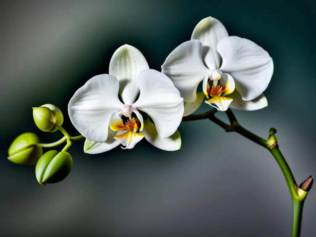 Un retrato detallado de una orquídea Phalaenopsis blanca, resaltando su belleza natural y elegancia