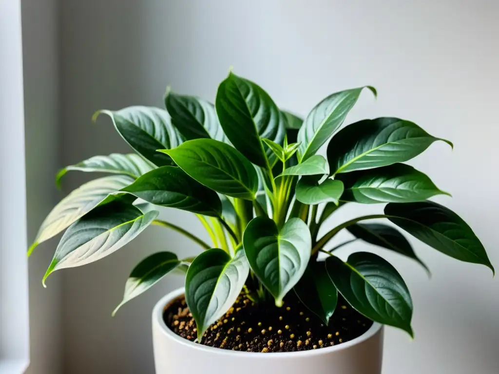 Un retrato detallado de una planta de interior saludable en una maceta blanca moderna