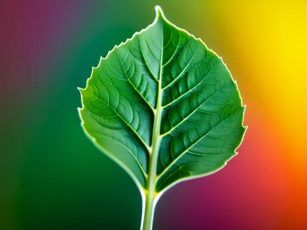 Un retrato detallado de una planta verde y saludable iluminada por una cálida bombilla de espectro completo, transmitiendo vitalidad y crecimiento