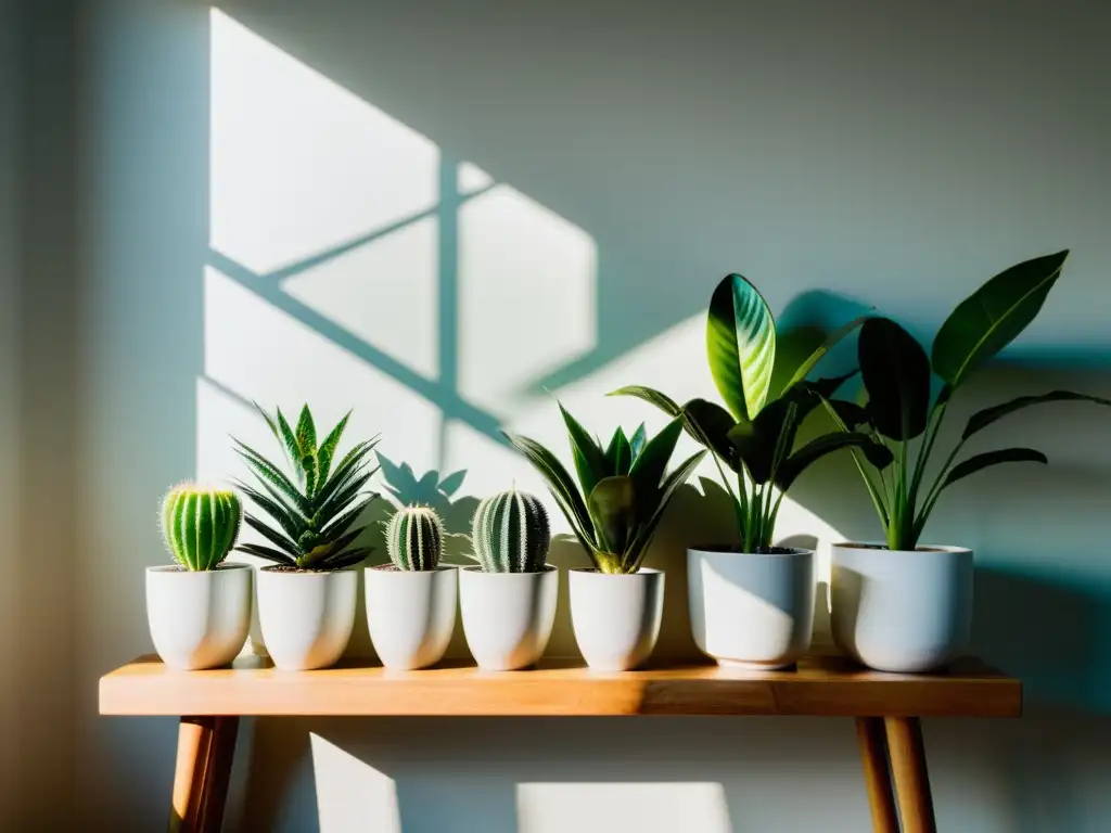 Un rincón acogedor con plantas de interior saludables y vibrantes, bañadas por la luz del sol