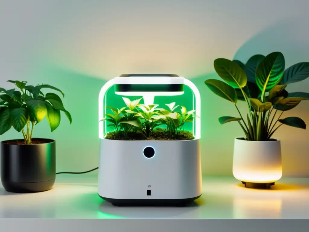 Robot para jardinería de interiores con diseño moderno y luces LED