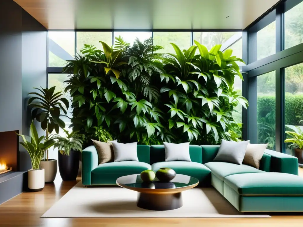 Una sala moderna con plantas de interior vibrantes y elegantes, consejos para cuidar plantas de interior