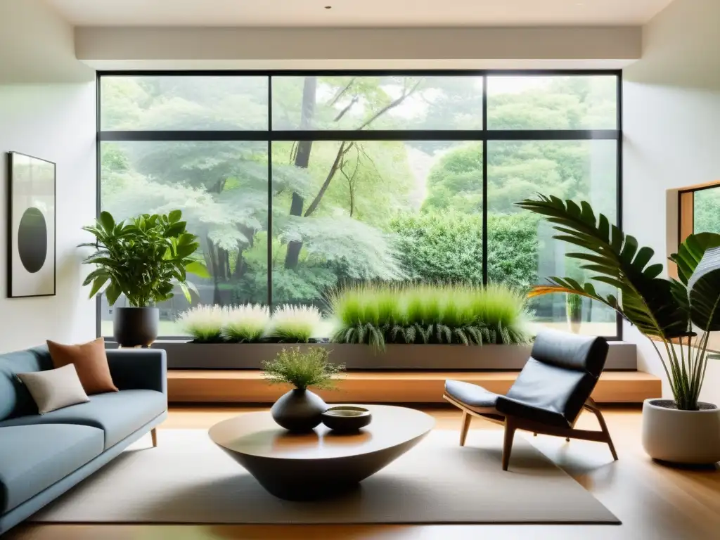 Salón moderno con plantas nativas en elegantes maceteros