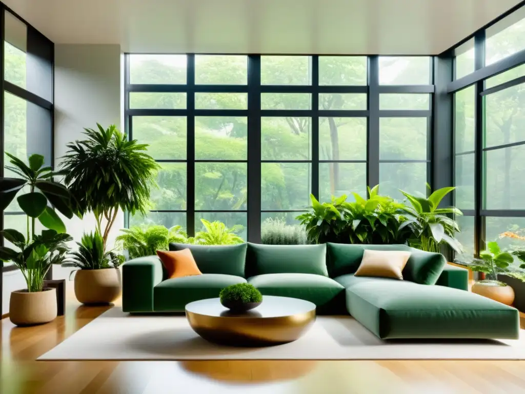Sala moderna con plantas: aire fresco y tranquilidad Salón moderno con plantas estratégicamente ubicadas para mejorar la calidad del aire interior