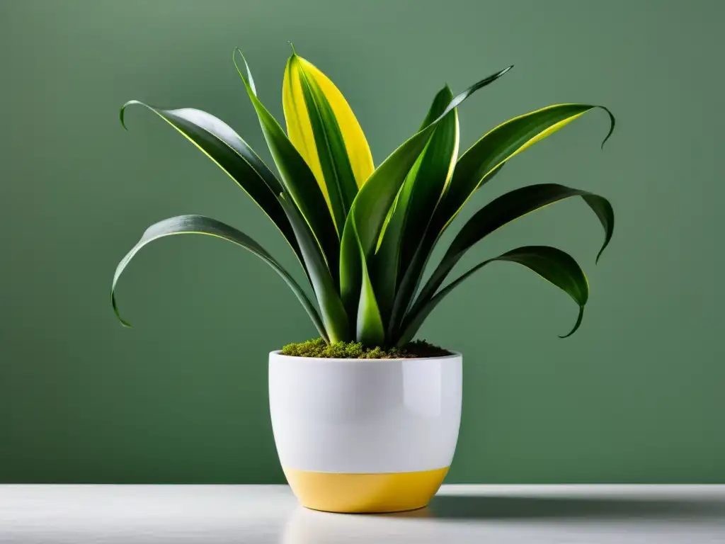 Una serena planta de interior, Sansevieria, en elegante maceta blanca