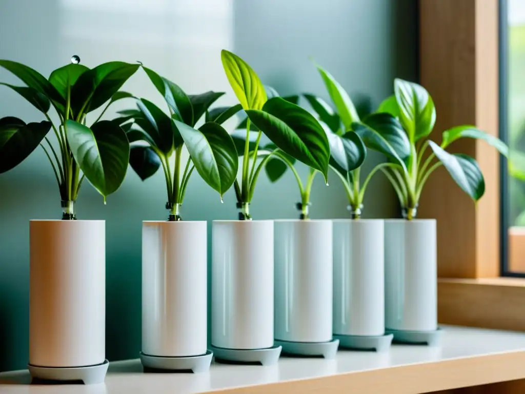 Un sistema de riego automatizado para plantas de interior, con un diseño moderno y elegante que exuda sofisticación