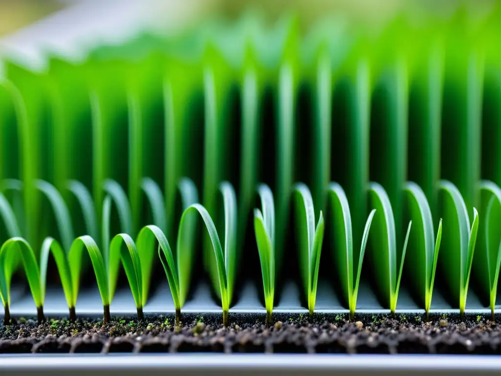 Un sistema de riego por capilaridad para plantas en acción, con un diseño minimalista y enfoque en la textura y la vegetación exuberante