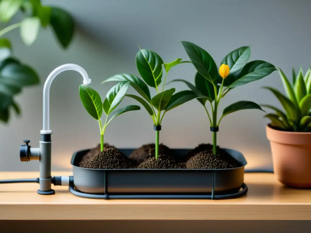 Un sistema de riego por goteo casero para plantas de interior, con tubos y goteros discretos