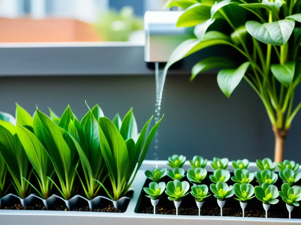 Jardín urbano: sistema de riego inteligente y moderno Un sistema de riego inteligente para jardines de balcón, moderno y eficiente, integrando tecnología con la naturaleza