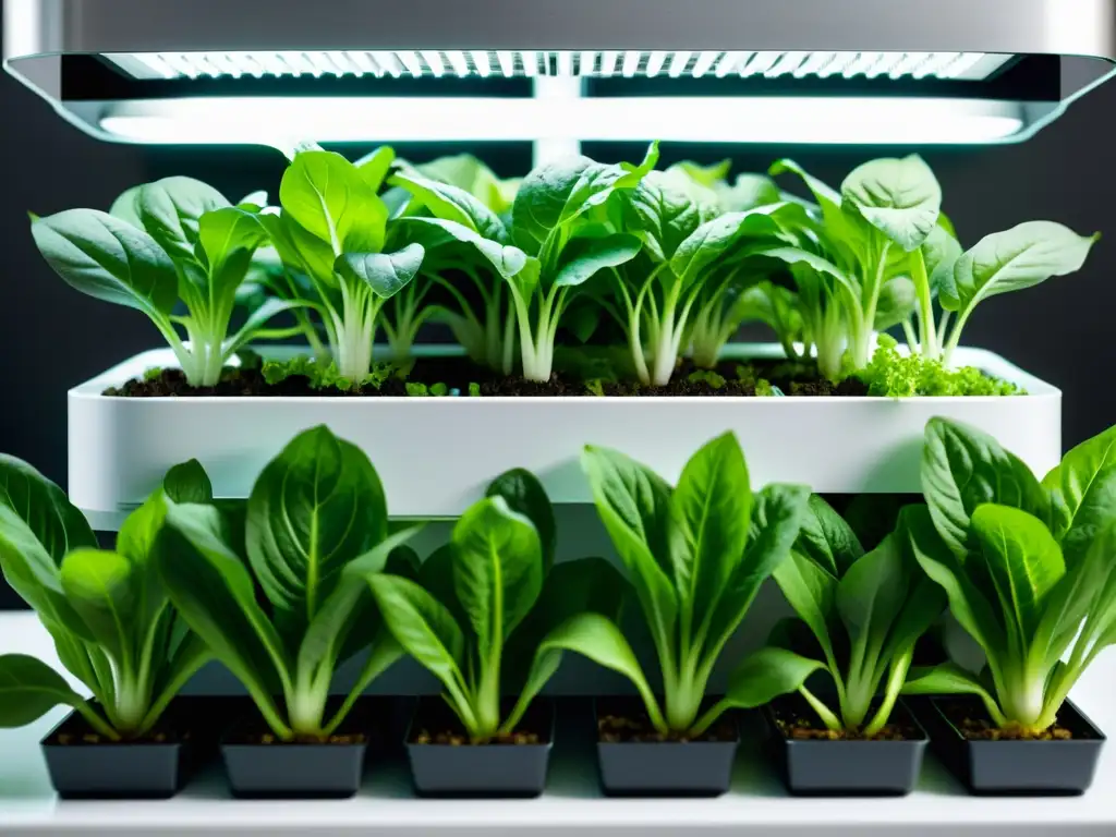 Jardín hidropónico de diseño moderno y plantas exuberantes Sistemas de riego automático para hidroponía con plantas vibrantes en agua nutriente, destacando su sofisticación y eficiencia