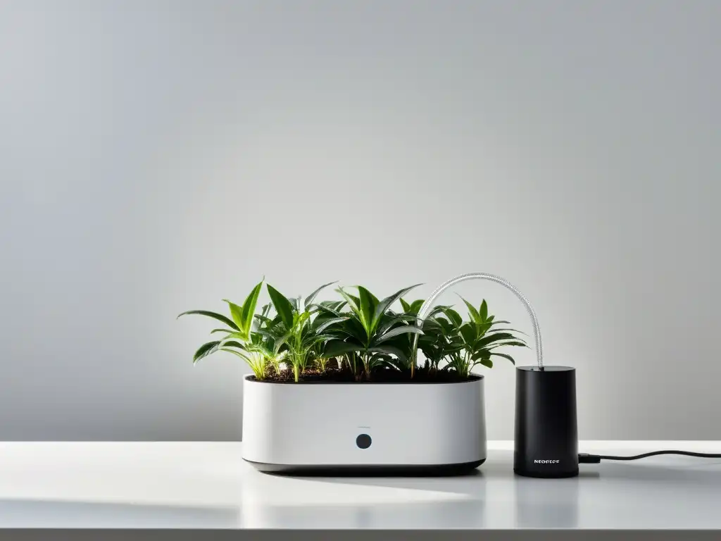 Sistemas de riego inteligente para plantas de interior: elegante y minimalista, con iluminación suave que realza su sofisticación