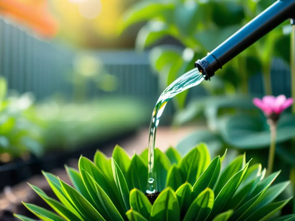 Sistemas de riego sostenible en un próspero huerto urbano, con un diseño moderno y eficiente que nutre las raíces de las plantas