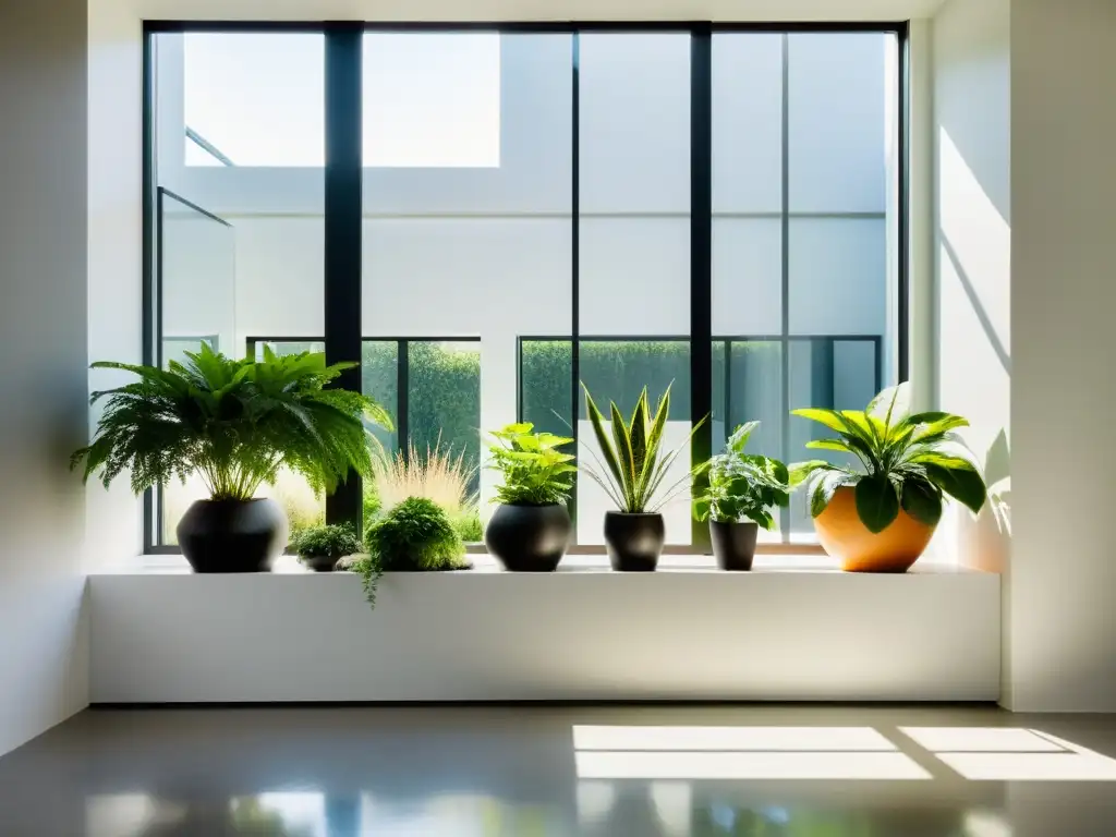 Jardinería interior sostenible con plantas vibrantes en ambiente minimalista y tranquilo