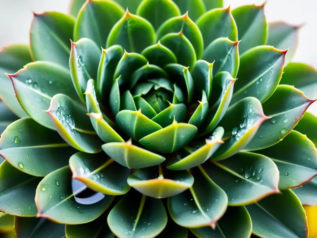 Una suculenta exuberante con gotas de agua, resaltando la frescura y vitalidad