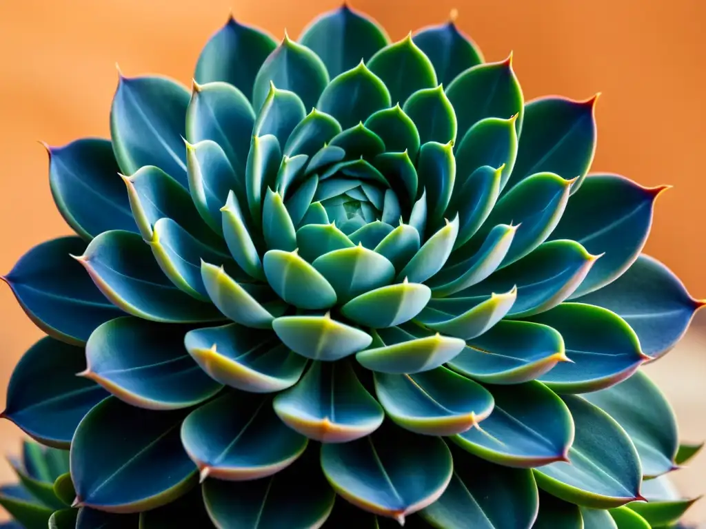 Una suculenta rara de color índigo intenso, con patrones simétricos en sus gruesas hojas carnosas