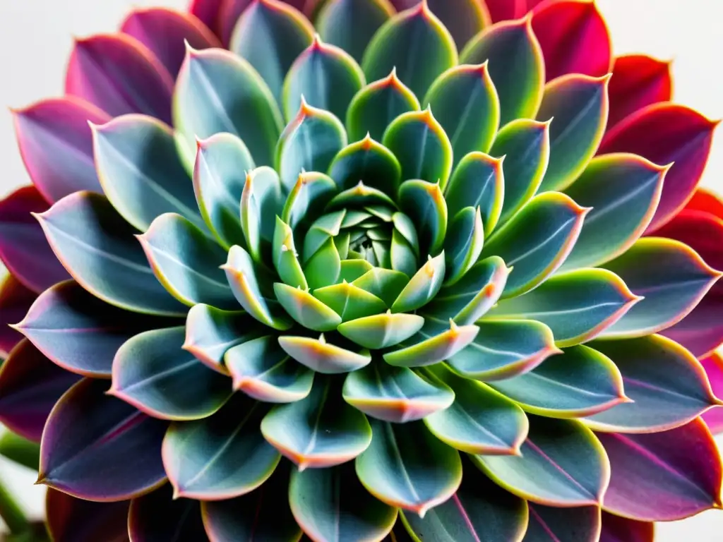 Una suculenta rara con hojas vibrantes y variadas en un fondo blanco, resaltando su belleza única