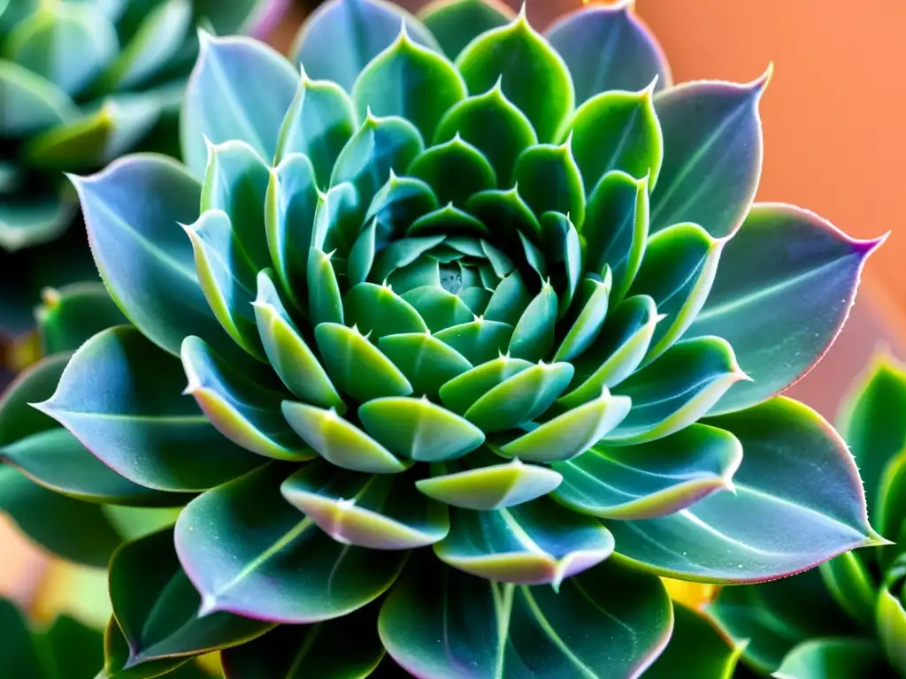 Una suculenta rara de otro mundo con patrones simétricos en hojas verdes y toques morados