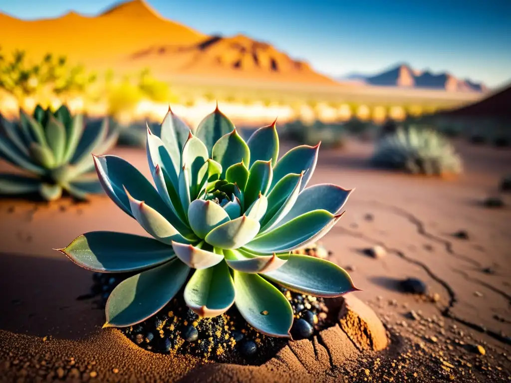 Una suculenta solitaria florece en un árido desierto