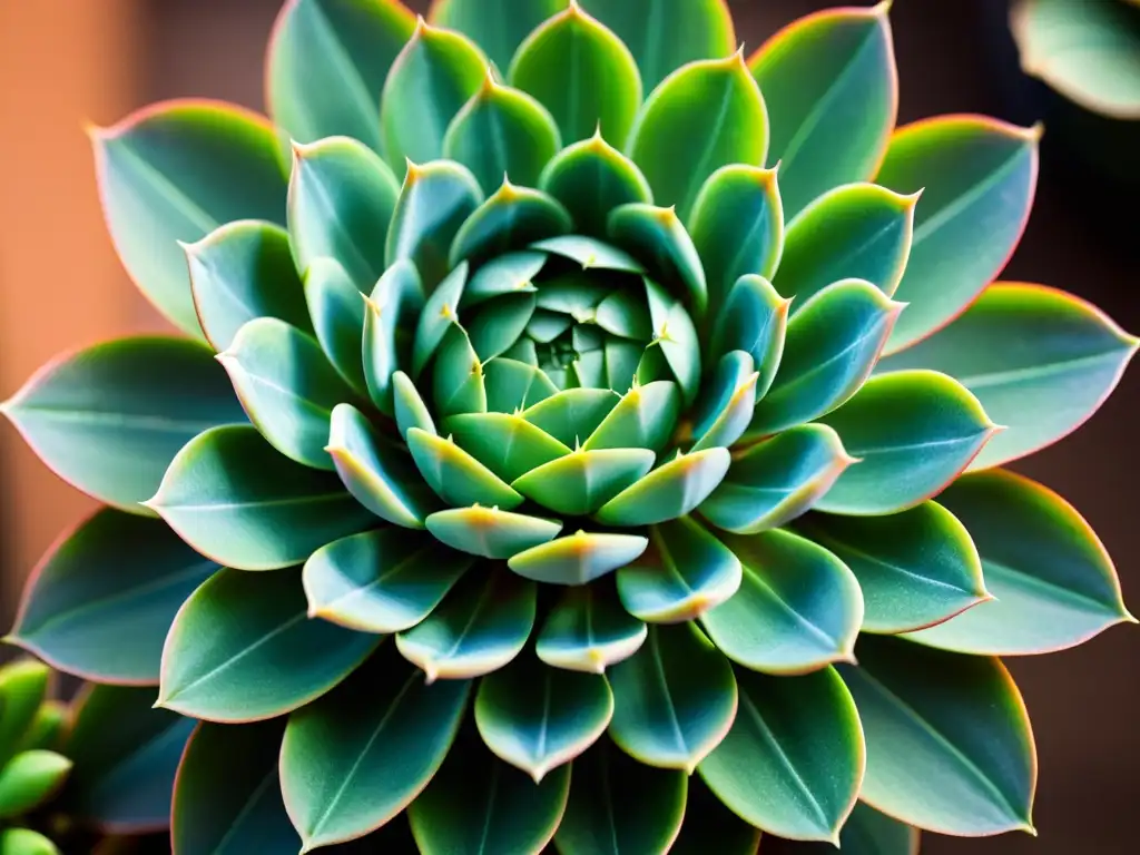 Una suculenta verde capturada en detalle, con patrones e texturas únicos, bañada por la luz solar