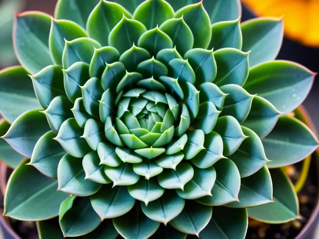 Una suculenta verde vibrante con hojas en espiral simétrica, bañada en luz natural