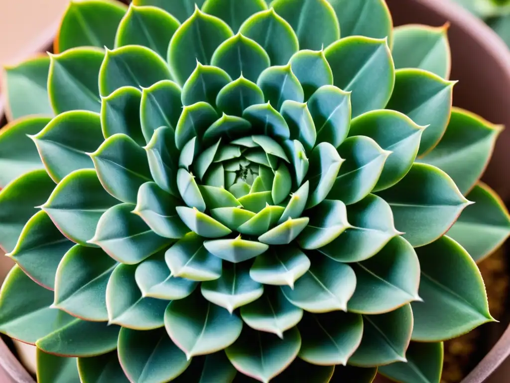 Suculenta verde: Belleza natural en primer plano Una suculenta verde vibrante con hojas carnosas en patrón de roseta, iluminada suavemente