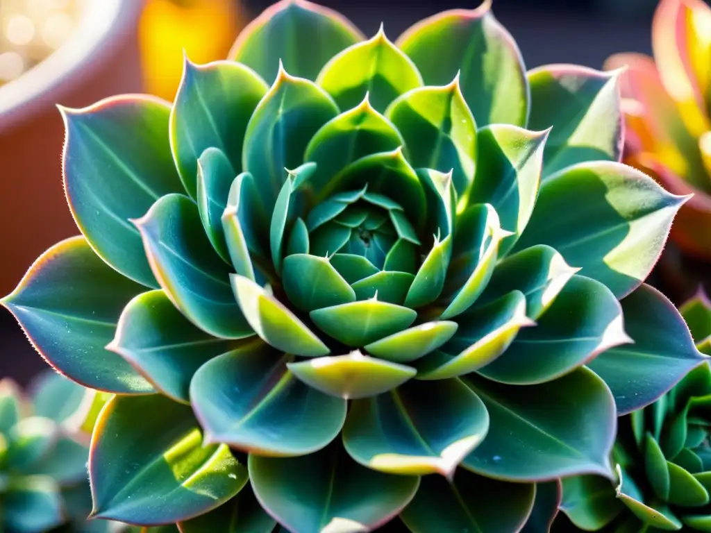 Una suculenta verde vibrante, con patrones delicados en hojas