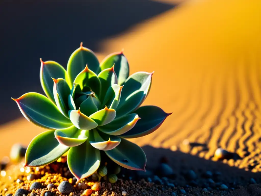 Una suculenta vibrante en un desierto, muestra su resistencia en un entorno extremo