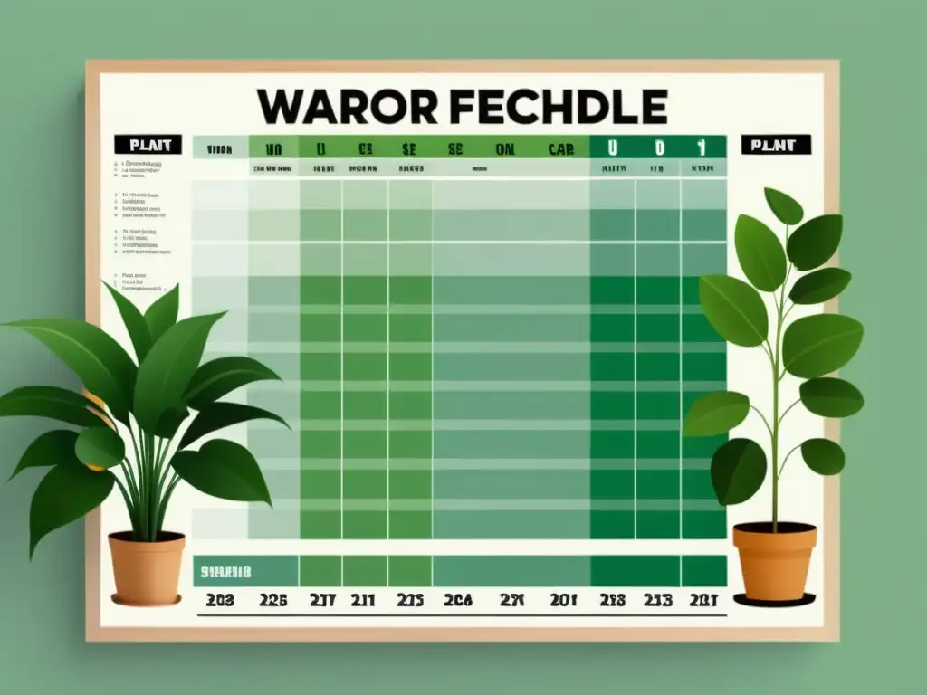 Tabla de riego de plantas de interior según estaciones con diseño minimalista y consejos de cuidado