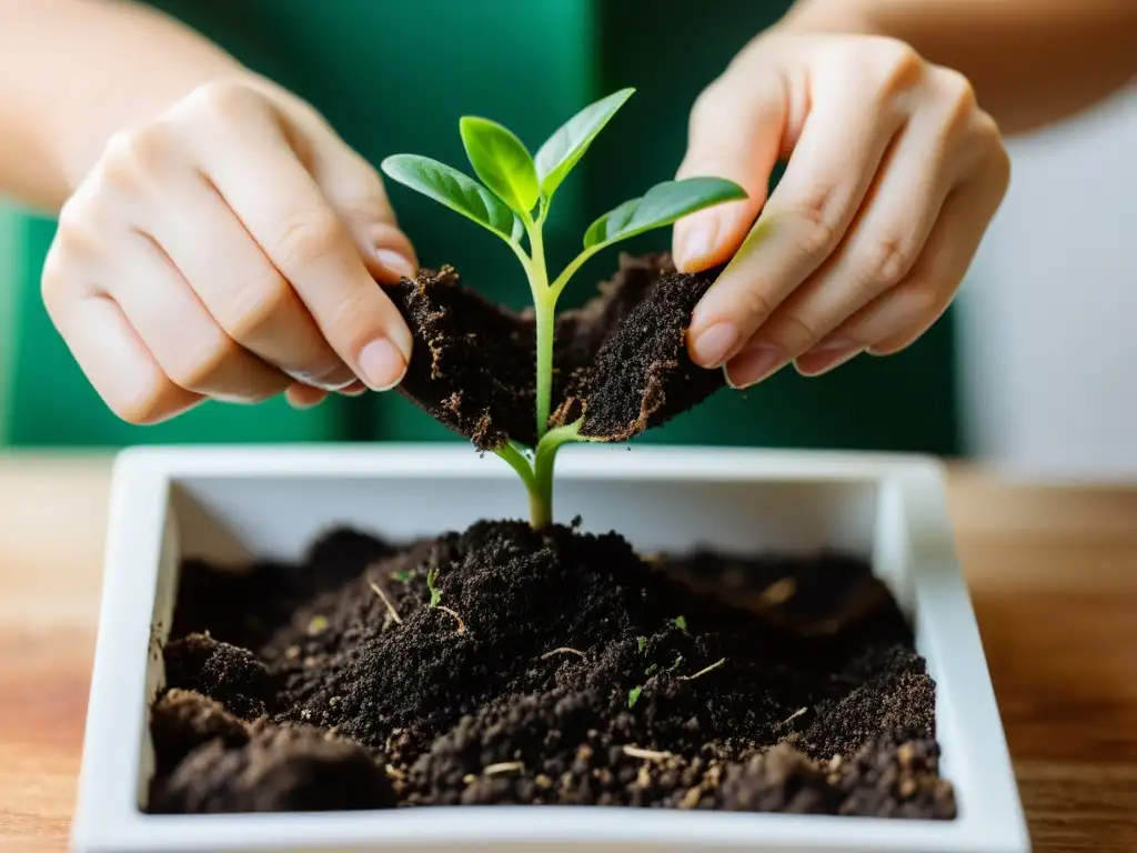 Taller de multiplicación de plantas interior: manos separando con cuidado las raíces de una planta verde vibrante para propagarla