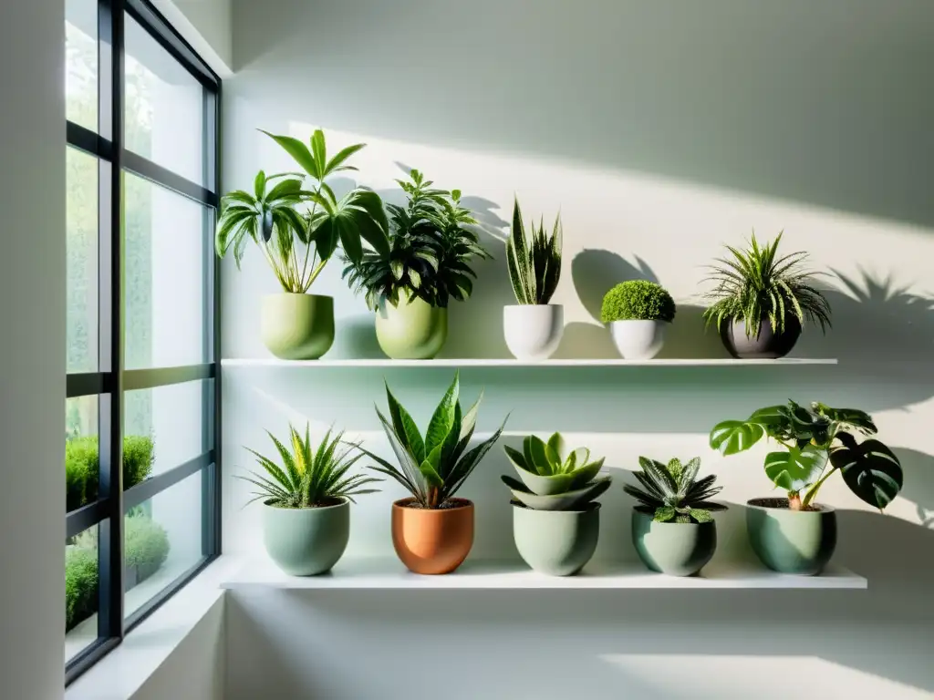 Talleres de paisajismo en interiores: un diseño interior minimalista y elegante con variedad de plantas en macetas, bañadas por una suave luz natural