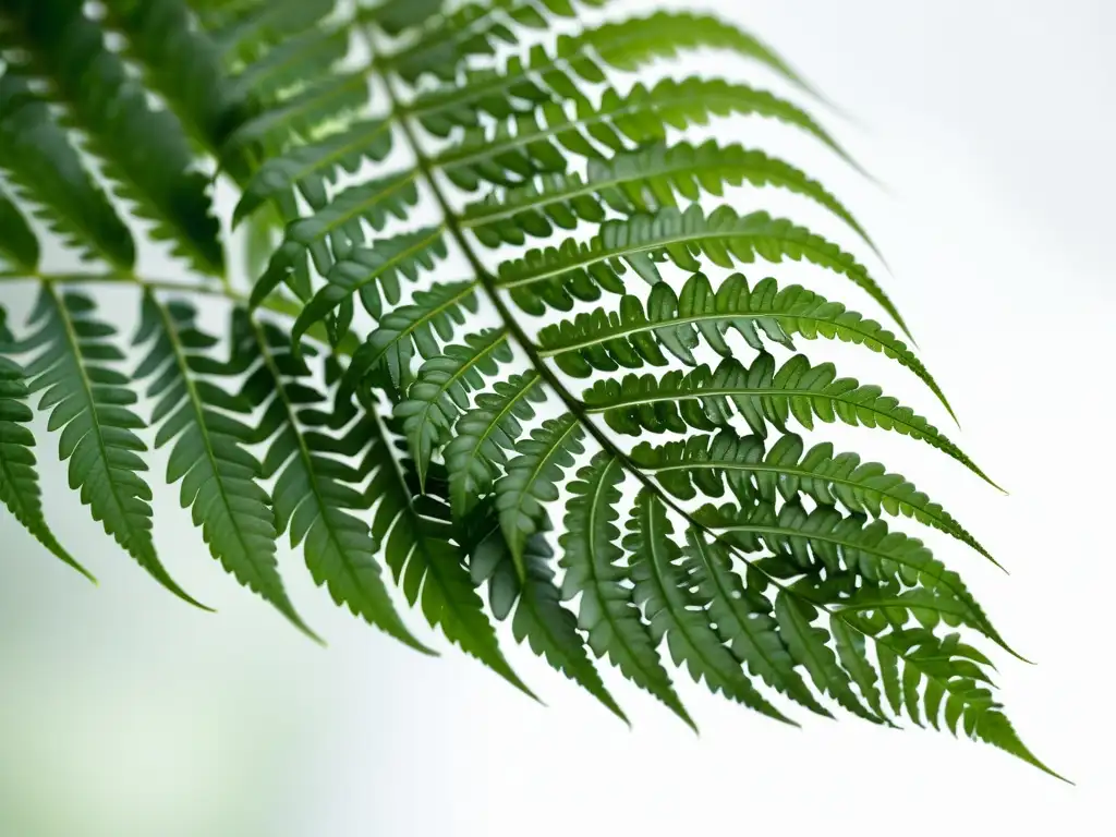 Técnicas de hidratación para plantas de interiores: exuberante helecho verde con delicadas hojas desplegándose sobre fondo blanco