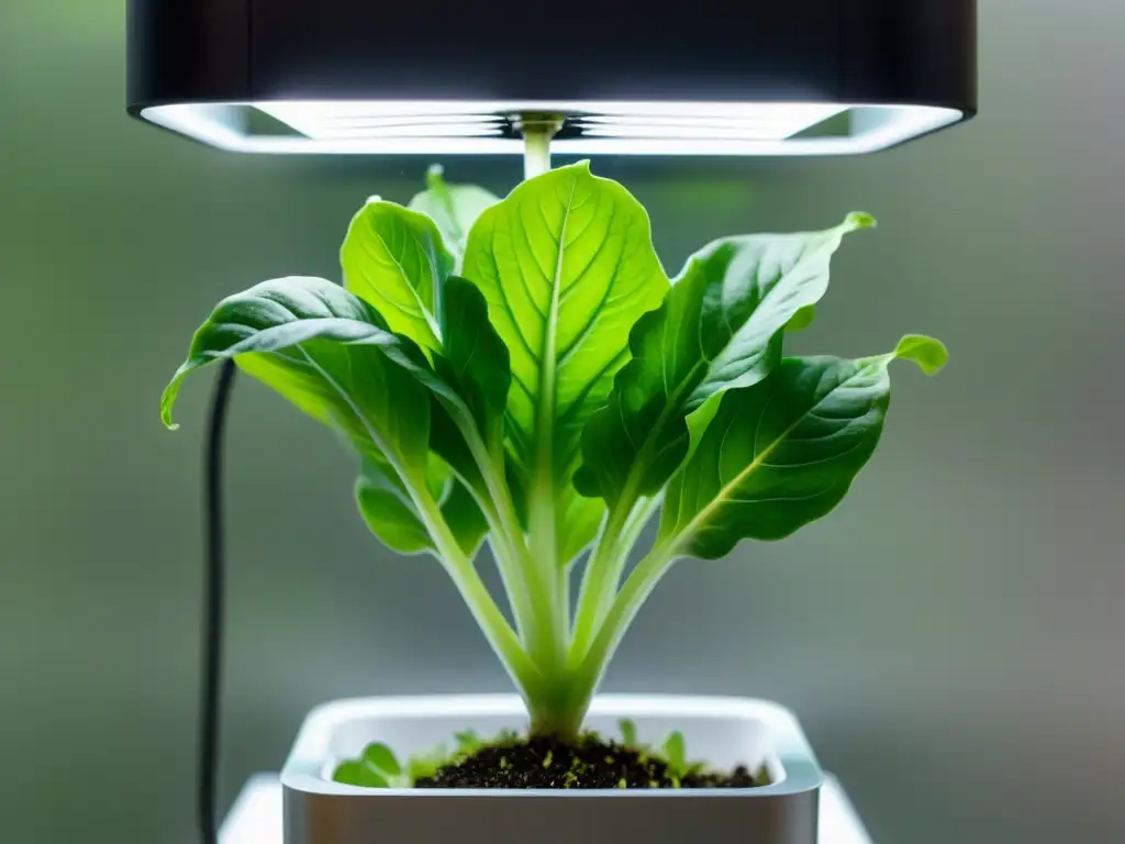 Técnicas de monitoreo de plantas hidropónicas: Imagen detallada de lechuga verde en sistema hidropónico, raíces sumergidas en agua nutriente