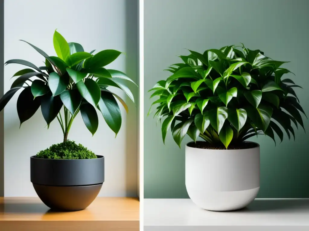 Técnicas de poda visual para plantas de interior: comparación del antes y después de una planta de interior, de exuberante a minimalista