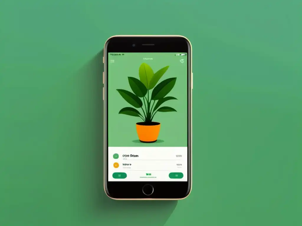 Teléfono inteligente con app de cuidado de plantas domésticas y diseño minimalista