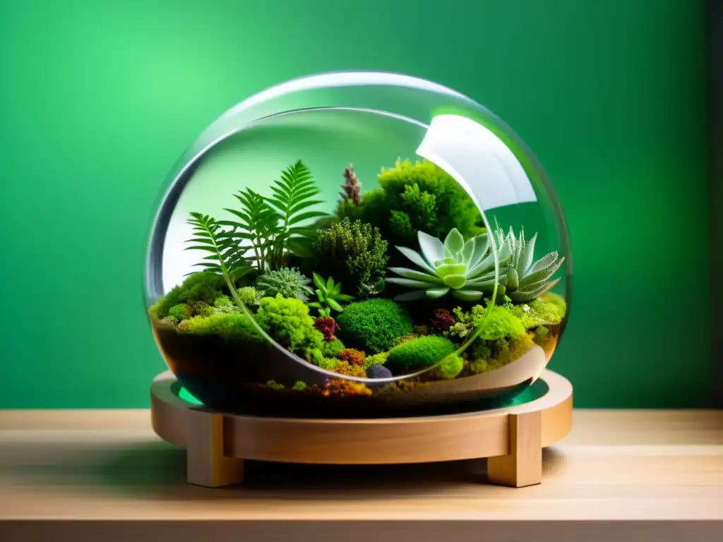 Un terrario moderno y exuberante con ecosistemas intrincados