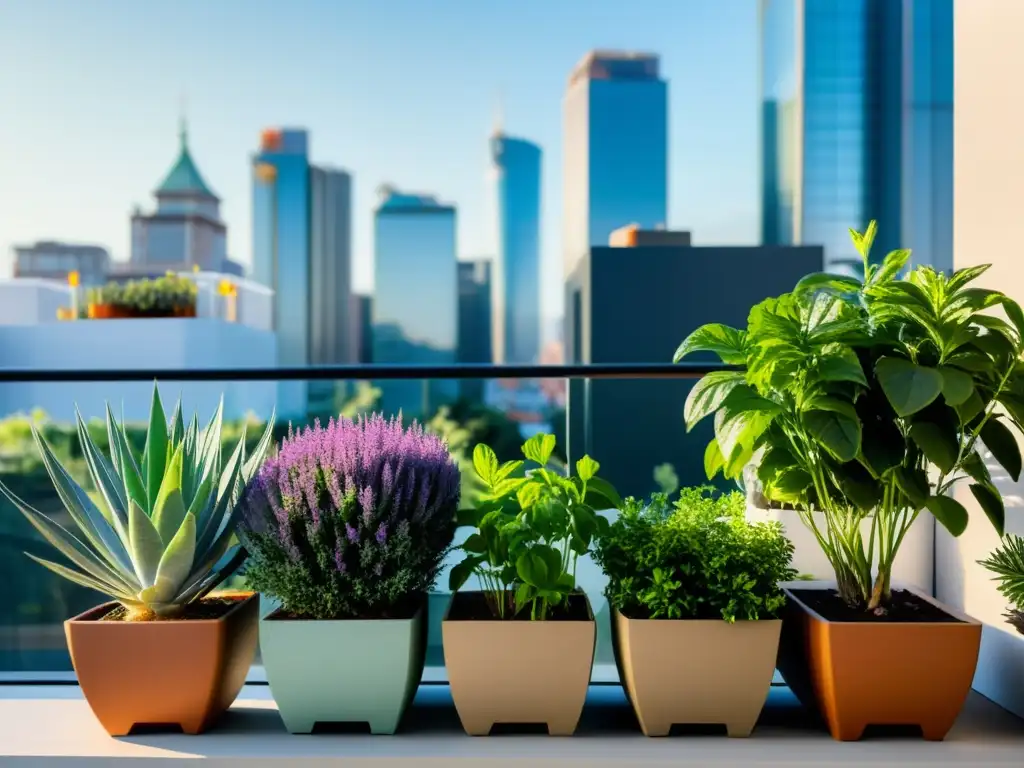 Terraza urbana llena de plantas en armonía con la ciudad