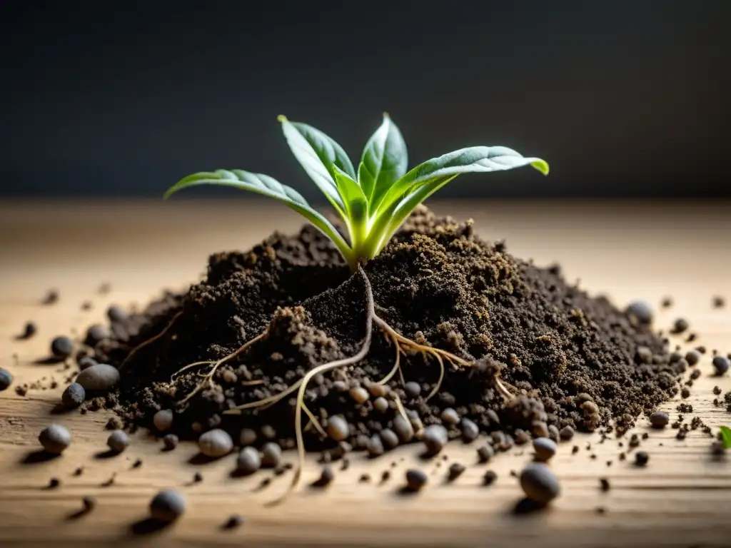 Tierra húmeda y raíces saludables de planta de interior