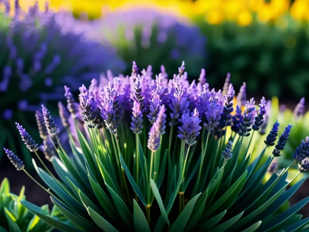 Un jardín urbano de lavanda vibrante y detallada