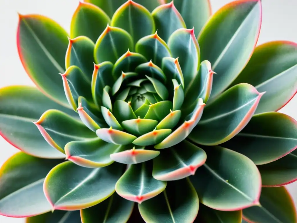 Variegada suculenta rara con hojas verdes, blancas y rosadas, destacando en un fondo blanco limpio