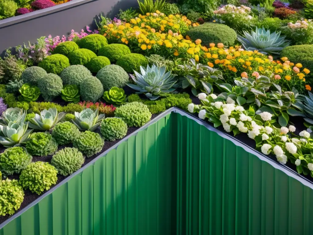 Un jardín de techo verde sostenible, un oasis de plantas en un diseño arquitectónico minimalista