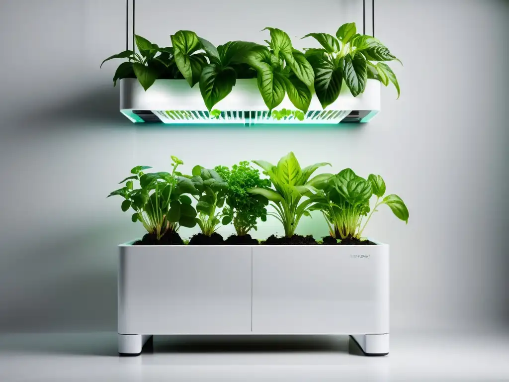 Un jardín hidropónico vertical de diseño moderno con plantas exuberantes