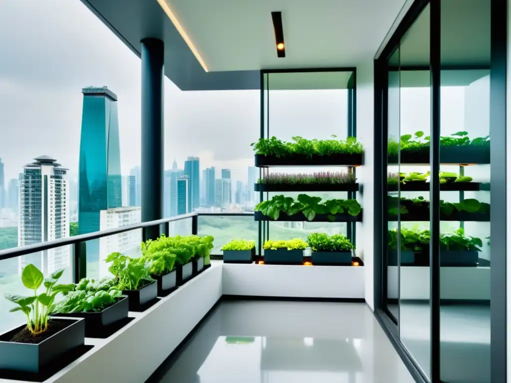 Un jardín vertical hidropónico en un apartamento moderno, fusionando naturaleza y vida urbana