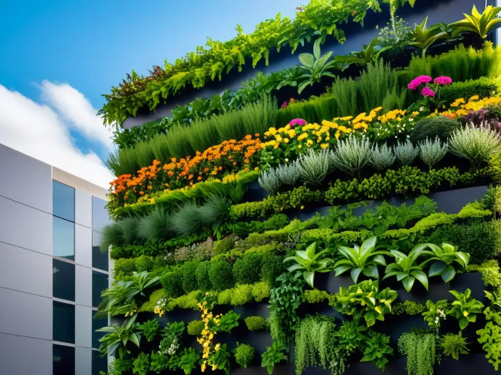 Un jardín vertical innovador y vibrante en un clima extremo, demostrando la adaptación en 'Consejos jardines verticales climas extremos'