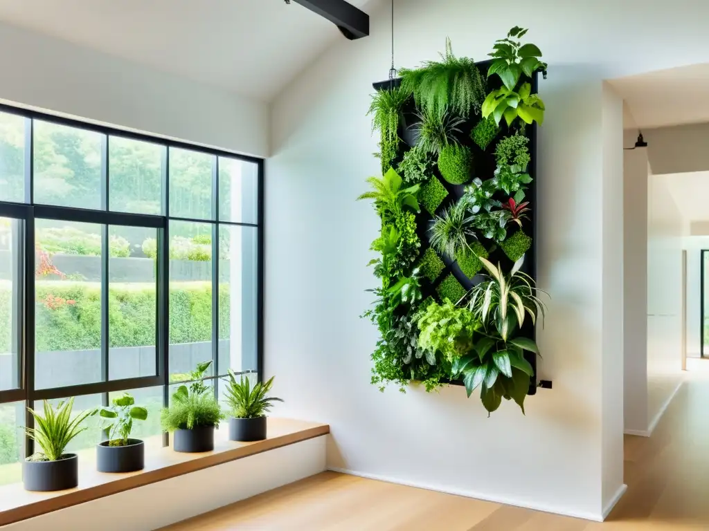 Un jardín vertical minimalista en un interior moderno con cultivo vertical plantas interior